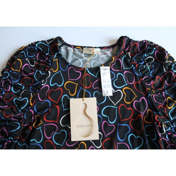 Stine Goya Carlin Printed Jersey Top 1951 Hearts Black Size Small NWT - Picture 7 of 7